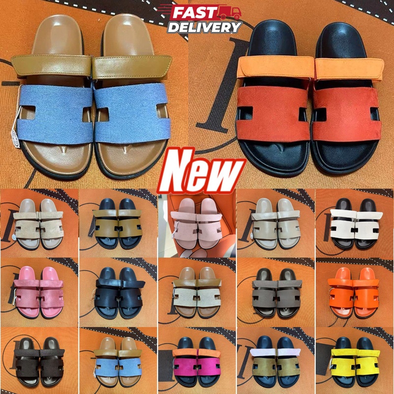 Designer H Street Style Slides Men Women Open Toe Sandals Adjustable Double Strap Velcro Platform Slippers Casual Summer Shoes Walking Footwear Dail