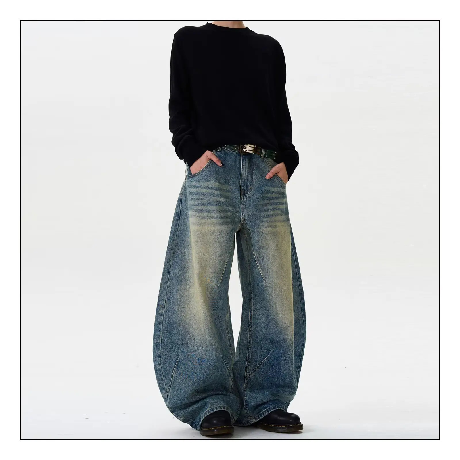 2026 Autumn Retro Old Washed Jeans Men's American Street Loose Wide-leg Versatile Casual Floor-mopping Trousers 260916