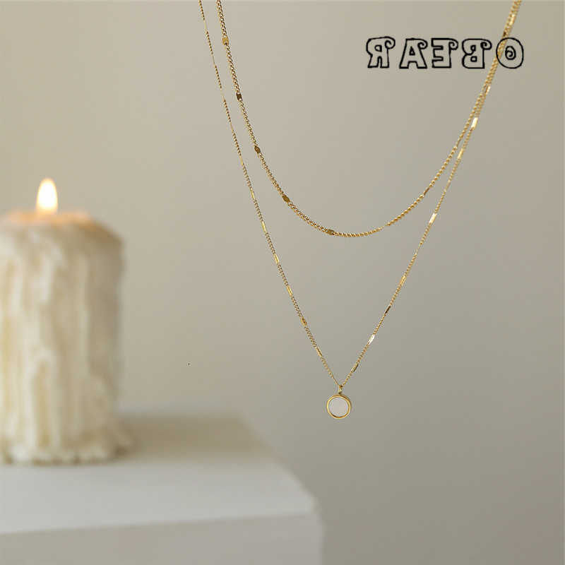 White Simple Double-deck Shell Circular Geometry Pendant Necklace Women Stainless Steel 18k Gold Plated Fashion JewelryT260916