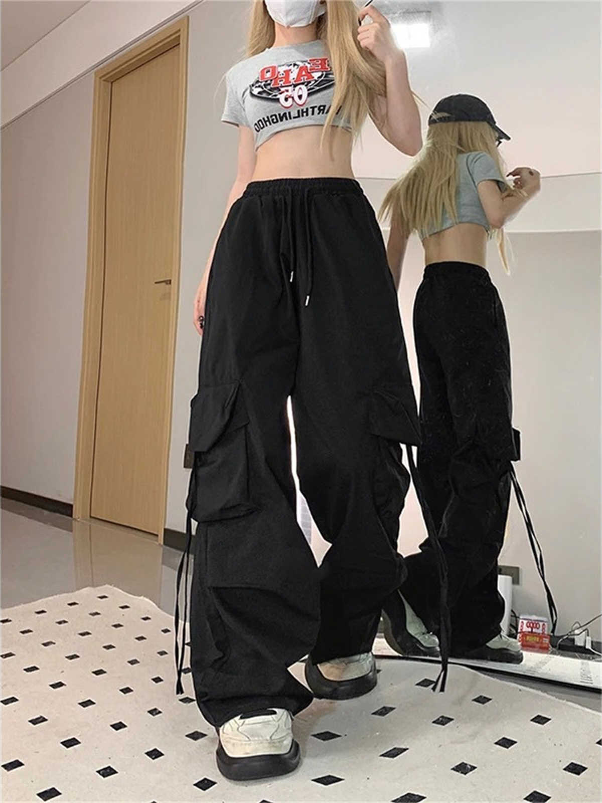 Men Trendy Solid Color Cool Pants Multi Flap Pocket Men's Cargo Pants Loose Casual Outdoor Pants Work Pants Oversized Pants D260916