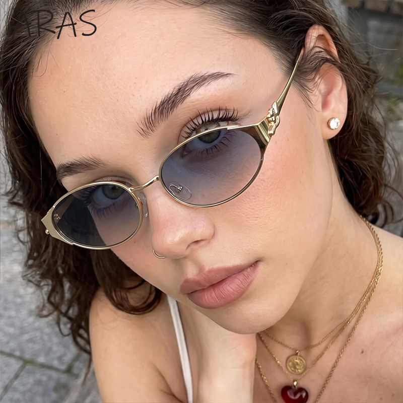 Vintage Small Oval Metal Frame Sunglasses Women 2026 Luxury Brand Designer Retro Sun Glasses Female 90s Outdoor UV400 Eyewear J260916