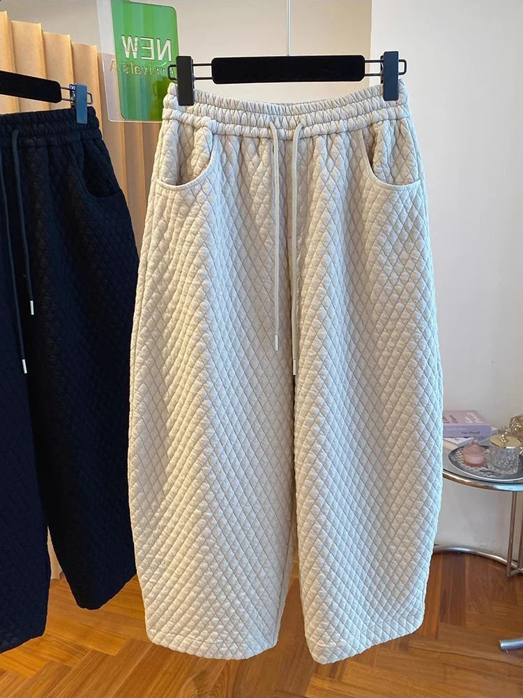 Retro Japanese diamond grid cotton cropped casual pants women's harem pants look slim and loose banana pants for winter 260916