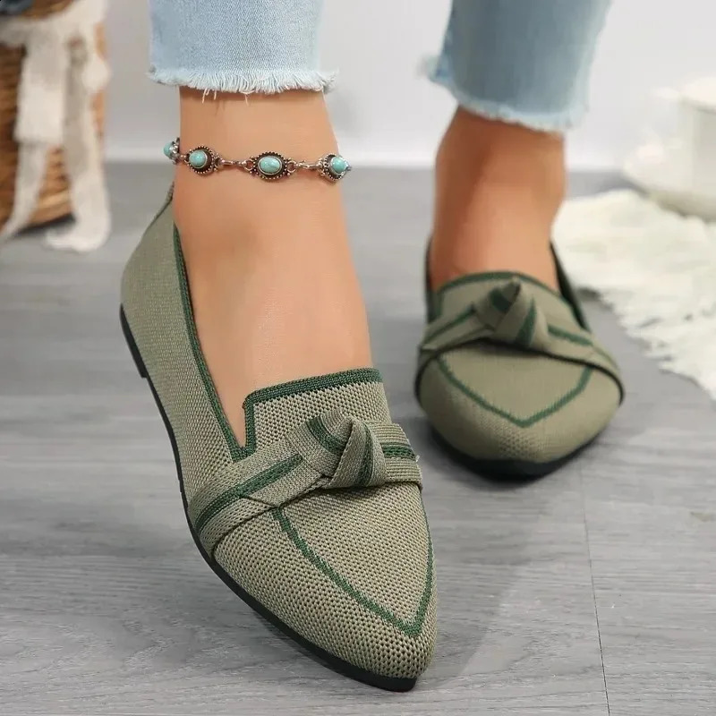 Plussize women's flat shoes 2025 style knitted breathable comfortable solid color pointedtoe casual 260916