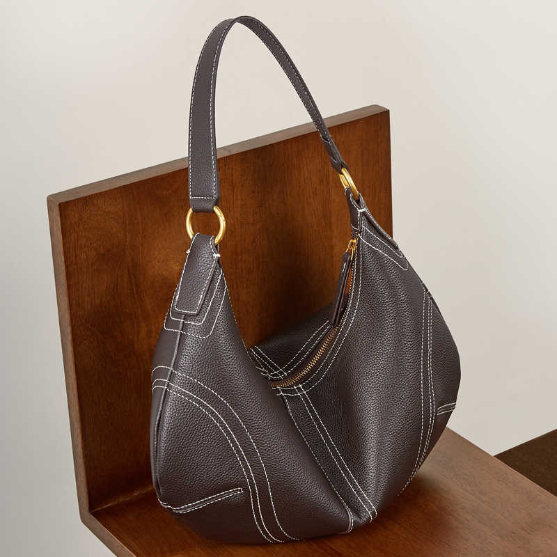 Half HIFASHION Cowhide Genuine Leather Moon Shoulder Bags For Women 2026 Trend Dumpling Crossbody Purse Hobo Daily Work Handbags H260916