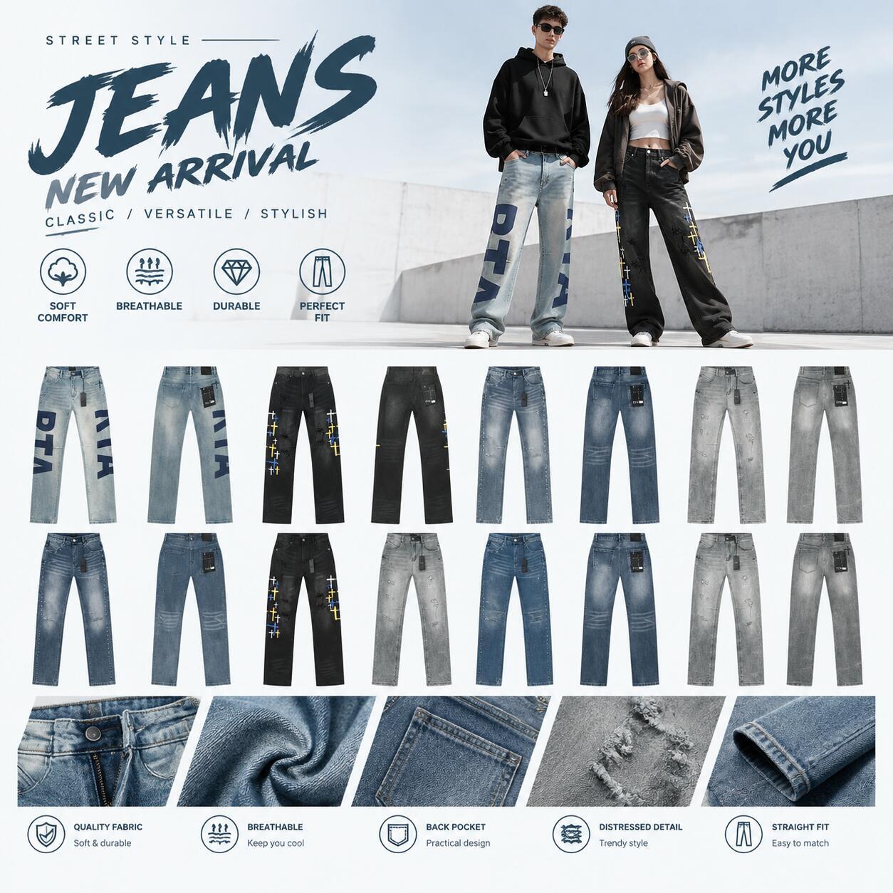 Mens Skinny RTA Jeans for Men Women Unisex Washed Vintage Distressed Ripped Embroidered Letter Heavyweight Denim Long Pants Streetwear