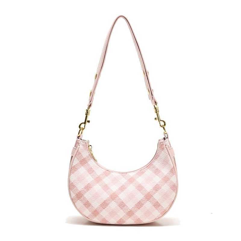 Color-Contrasting New 2026 Check Spring/Summer Half Moon Hobo Bag for Women Fashionable Zipper Underarm Bag Daily Commuting H260916