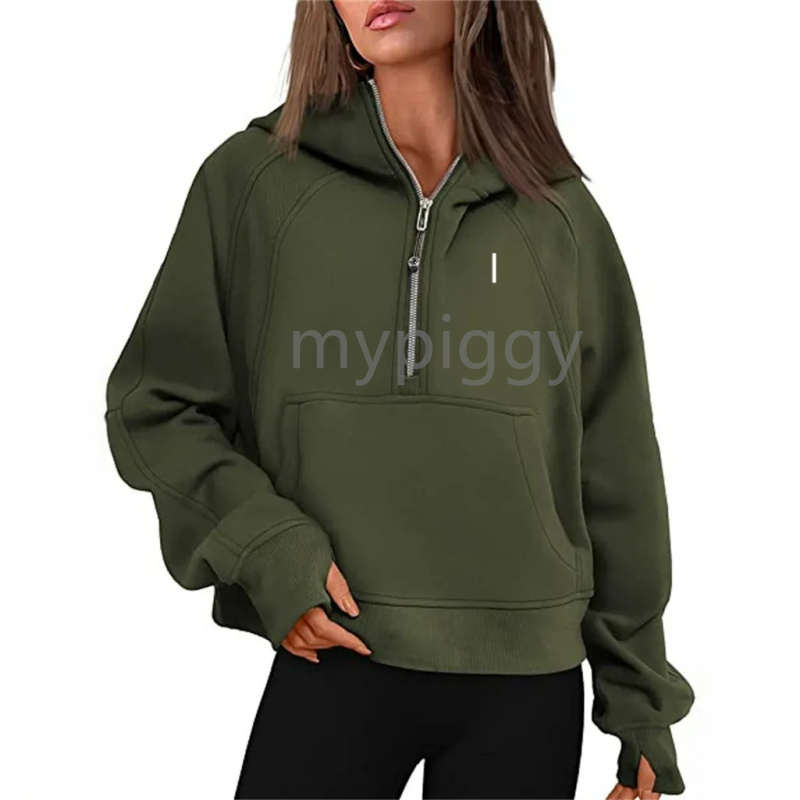Women Half Zipper Jacket Autumn Hoodies Sweatshirt Yoga Jackets Ladies Sport thick Loose Short Style With Fleece