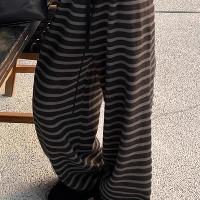 Harajuku Contrast Color Striped Women Wide Leg Pant Vintage Grunge Loose Knitted Pant Y2K American Casual Lady Straight Trousers 260915