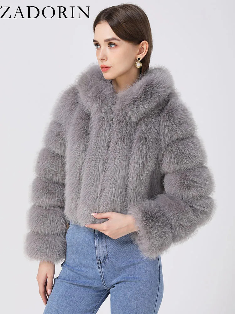 ZADORIN Winter Fur Top For Women Mink Coat Hooded Cropped Faux Fluffy Pink White Jacket Coats Outerwears 260915