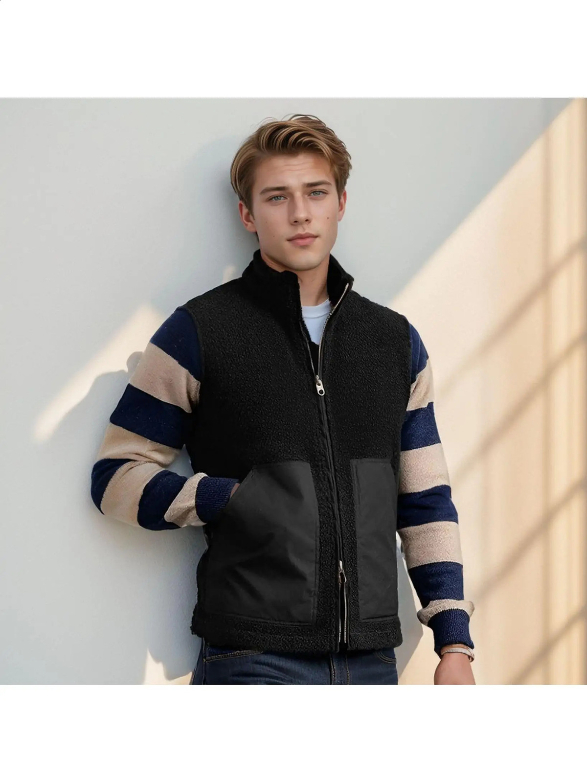 Men's Casual Lamb Fur Vest Winter Sle European Size with Big kets Loose Fit Youth Trend Pure Color Faion Vest 260916