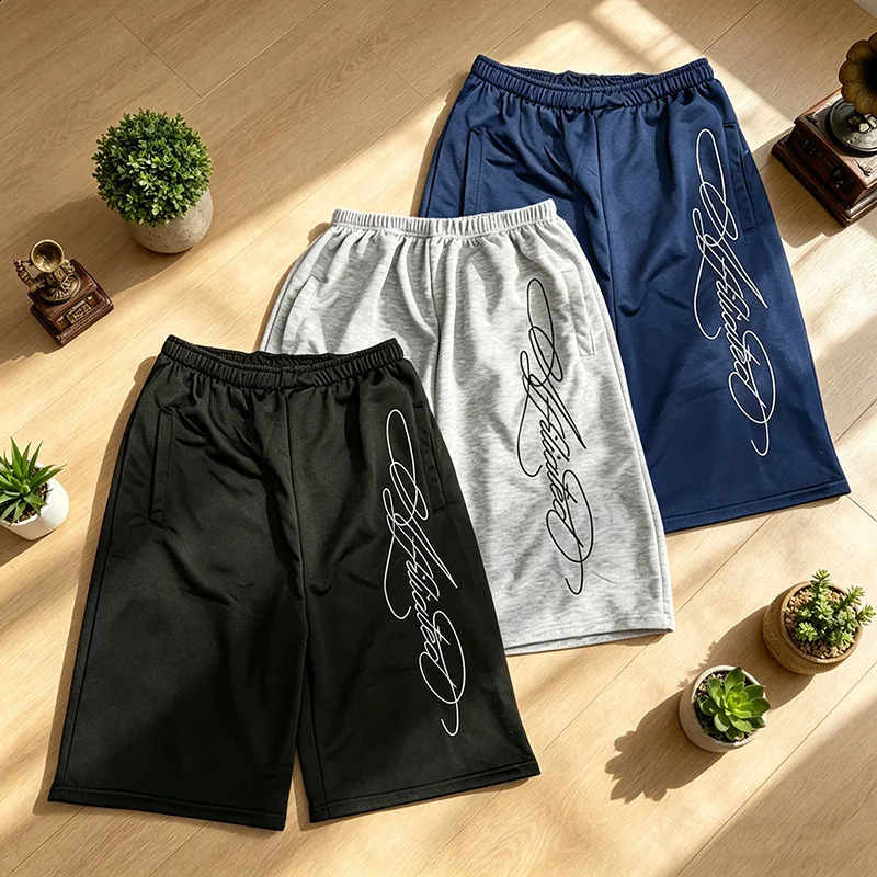 Mens Summer Street Style Retro HipHop Letter Embroidered Loose Casual Shorts with Zipper Pocket 260916
