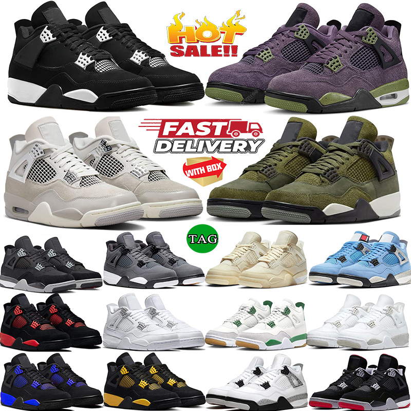 4s Basketball Shoes Sneakers Mens Womens Black Cat Bred Wet Cement White University Blue Thunder Navy Bred Flying Club 4 Sports Trainers Sneakers Ru