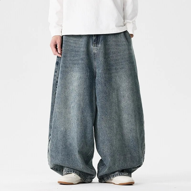 Men'S Plus Size Jeans Japanese Retro Hong Kong Style Jeans Loose Casual Wide Leg Pants Casual Pants Hip-Hop Pants 260916