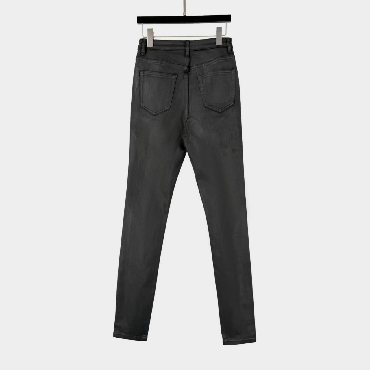 Classic waxed coating jeans slim fit basic long length crafted versatile dark style spring women's skinny pants
