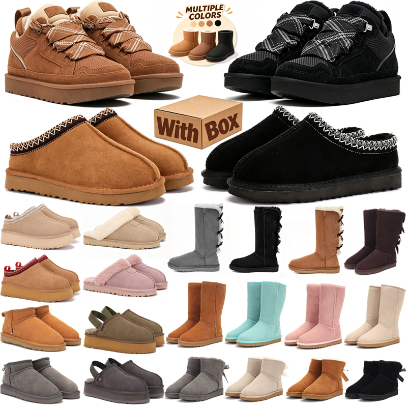 Tazz Tasman Womens Boots Designer Winter Snow Boots Mini Platform Fur Lined Shoes Comfort Indoor Outdoor Slippers Chestnut Black Blue Grey