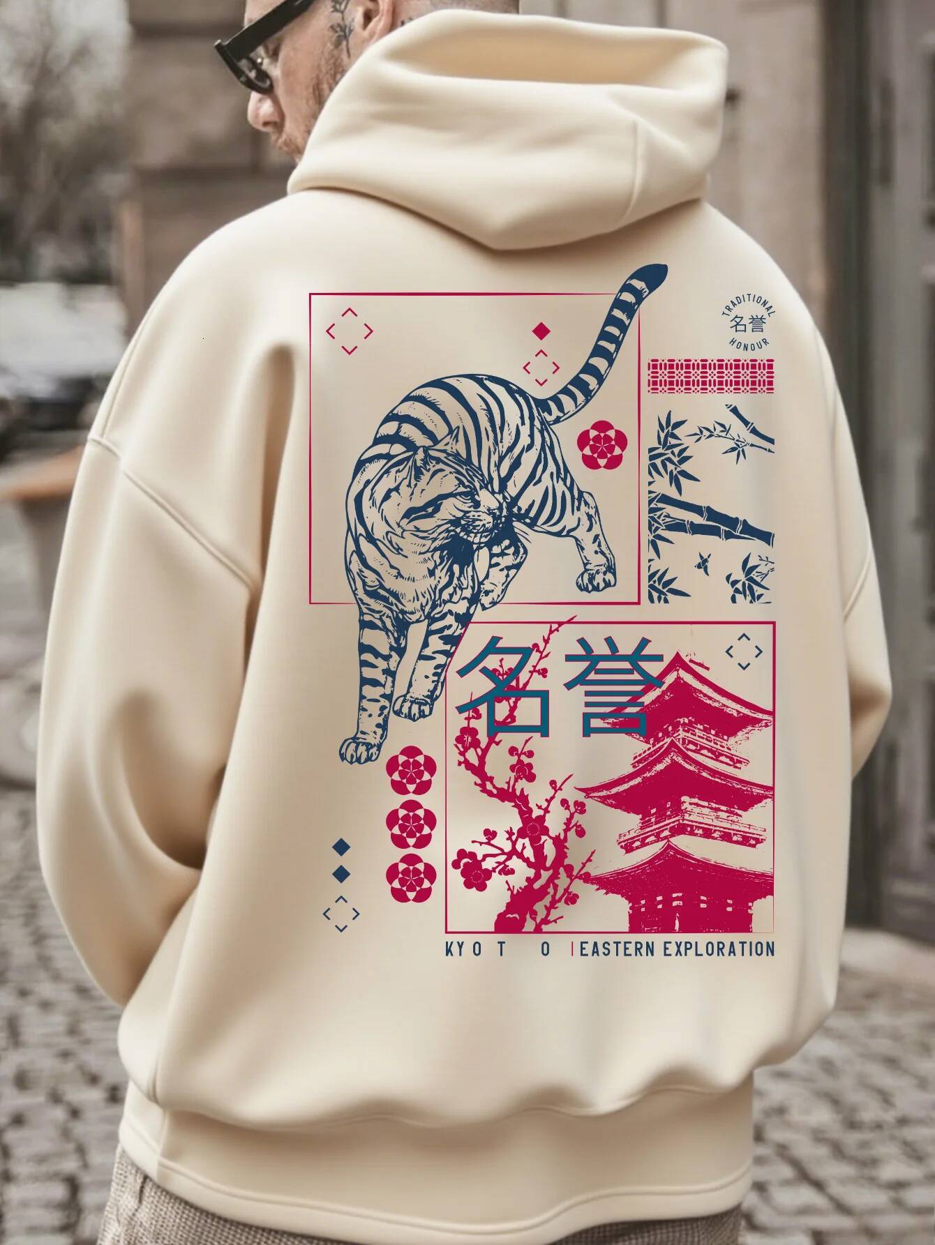 Men's Japan Hoodie Tiger Art Graphic Print Oriental Culture Harajuku Streetwear Oversized Pullover Sweatshirt Autumn Winter J260916