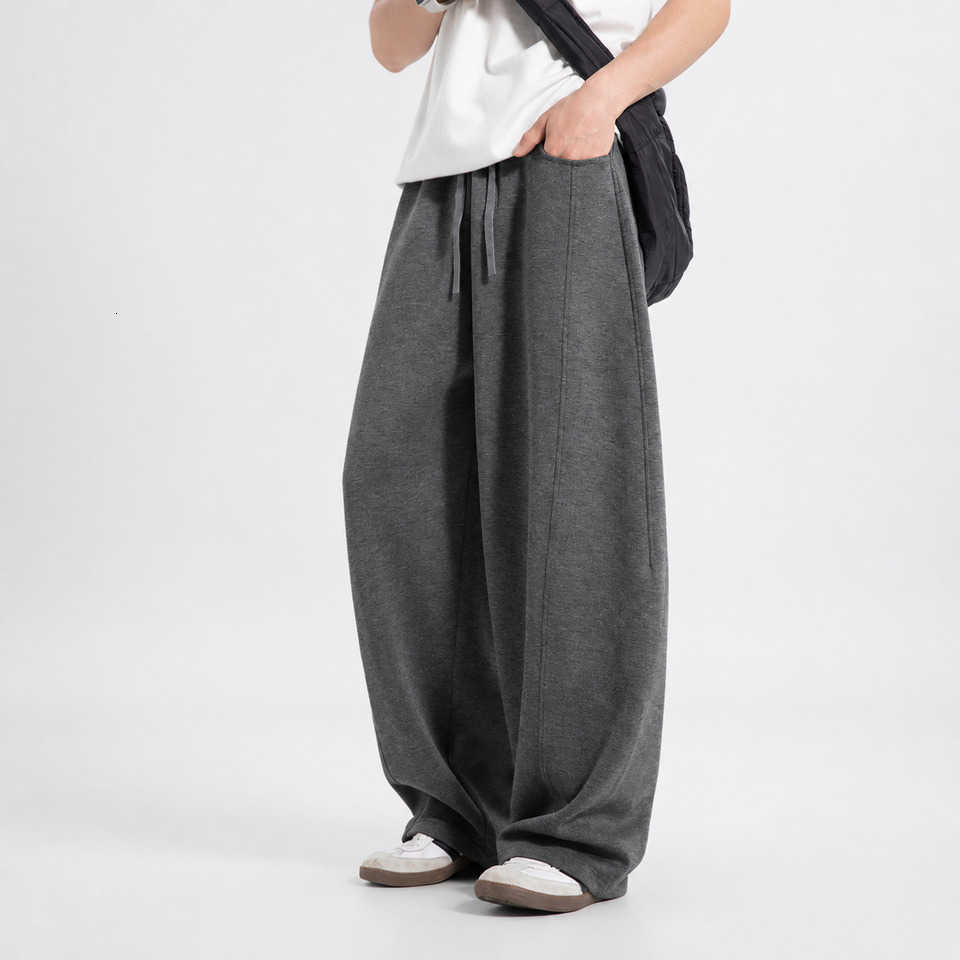 Oversized Curved Leg Pants Men's Relaxed Fit Casual Trousers Draped Loose Sweatpants Streetwear Style Split Seam Design D260916