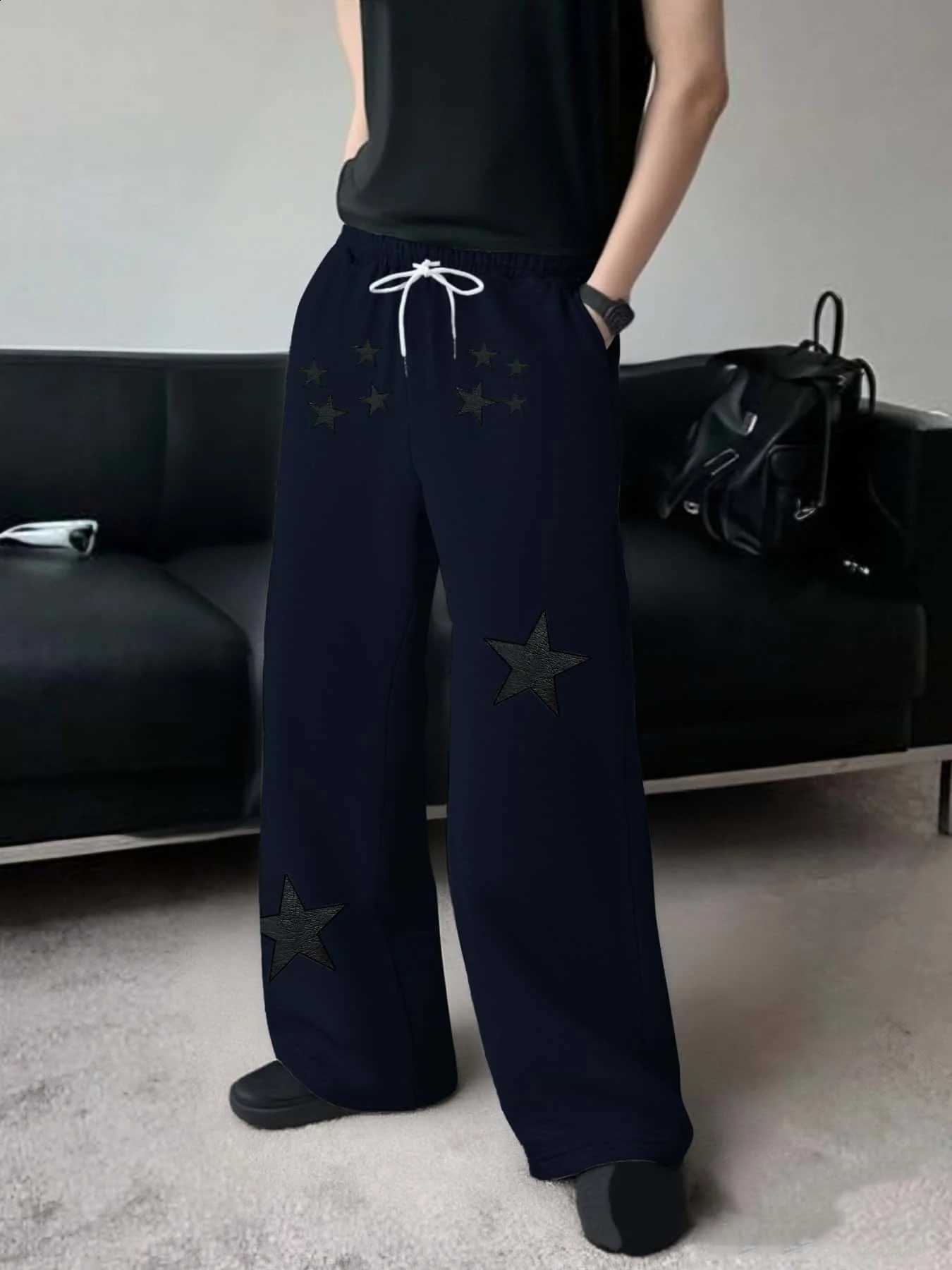 Printed Star American Wide Retro Leg Sweatpants for Both Men and Women Loose Hanging Pants Street Y2K Hip-hop Casual Pants D2609161