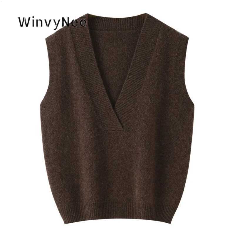 Pure WinvyNee Women Knit Vest Wool Sleeveless V Neck Versatile Elegant Warm Spring Autumn Simple Outer Trend Daily Look C1733062W260915