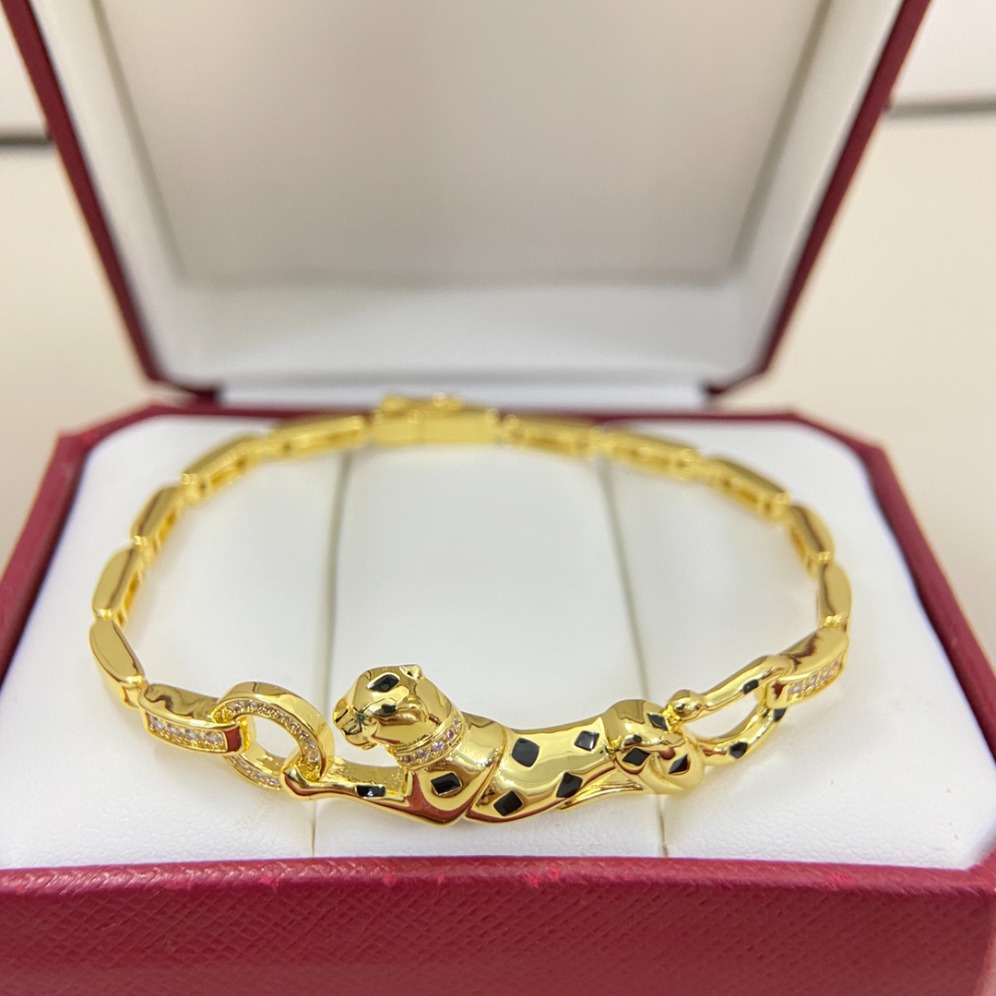 Designer Gold Plated Panther Chain Bracelet Inlaid Shiny Crystal Elegant Women Statement Jewelry For Evening Occasion Daily Wear...