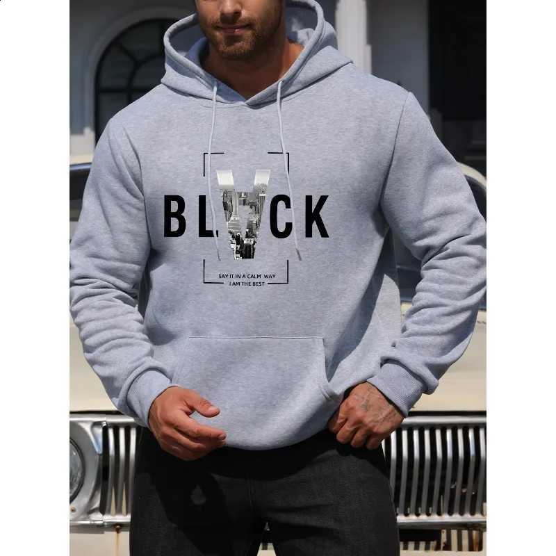 New StyleBlackCalmLetterPrint Casual Hooded Men's Sweatshirt Fashion Drawstring Hooded Comfortable Versatile Long-sleeved Hooded D2609151
