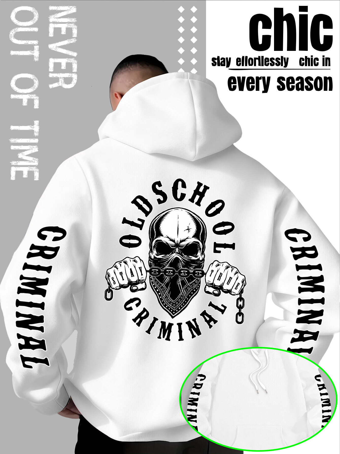 Men's Autumn-Winter Tech Hardcore Style "Retro Criminal Skull Chain" Logo Hoodie - Trendy Casual Streetwear J260916