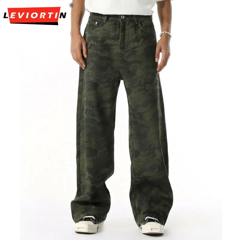 2025 Four Seasons Men's Youth Multi color Pattern Camouflage Pants Basic Versatile Straight Wash Casual Cowboy Pants 260916