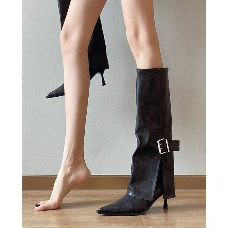 pointed knight boots women Sharp 2026 spring and autumn belt high heels high tube straight boots D260916