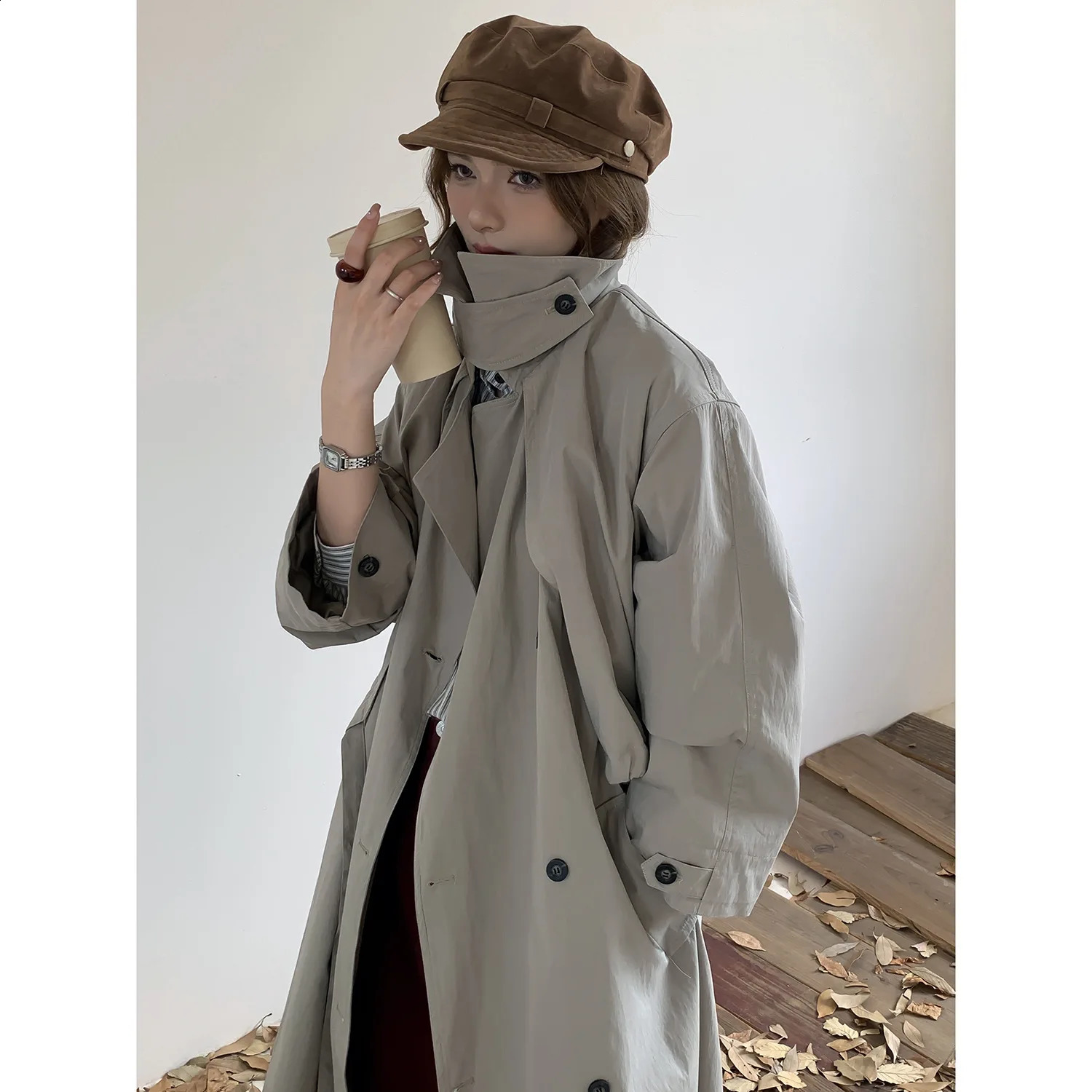 Women Autumn Long Trench Coat Cool Stand Collar Casual Trench Coat Femme Casaco Abrigo Streetwear 260916