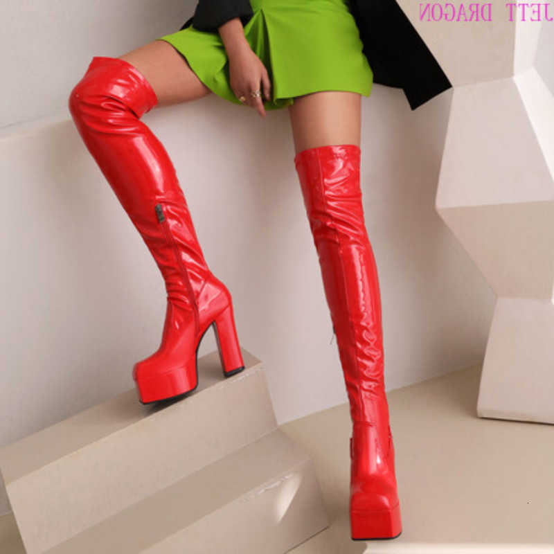 Shoes Punk Style Elastic Microfiber Woman Ankle Boots Autumn Winter Snow Boots High Heel Thick Platform Mid-Calf Boots Woman 45 D260916