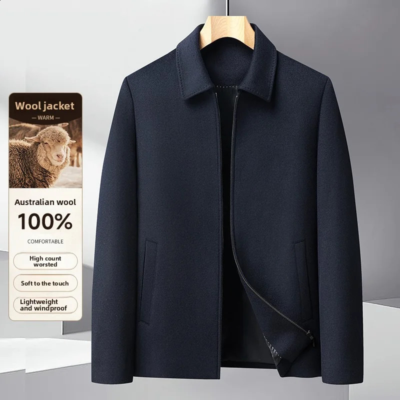 Autumn/Winter Men's Woolen Coat with Double sided Intimate Down Inner Tank Thickened and Warm 100% Wool Fabric 260916