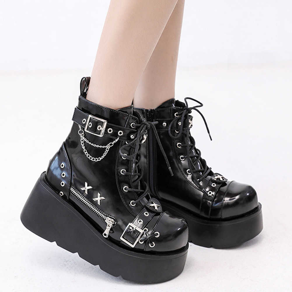 Goth New Platform Ladies Ankle Boots fashion Zip Punk Wedges High Heels Womens Boots Party Street Woman Shoes D260916