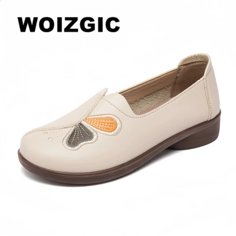 WOZIGIC Womens Old Mother Ladies Flats Microfiber Shoes Non Slip On Butterfly Soft Spring Autumn Loafers Moccasin 260917