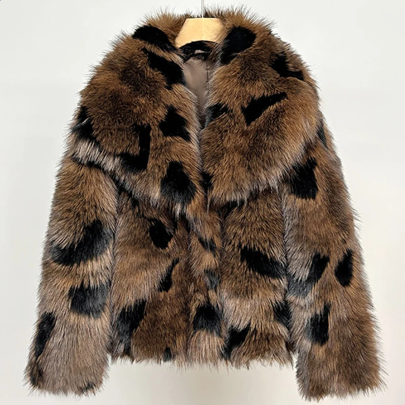 Women's Fur Coat Lapel Panelled Oversized Winter Warm Jacket Autumn Female Long Sleeve Loose Short Tops Chic Lady Outerwear 260915
