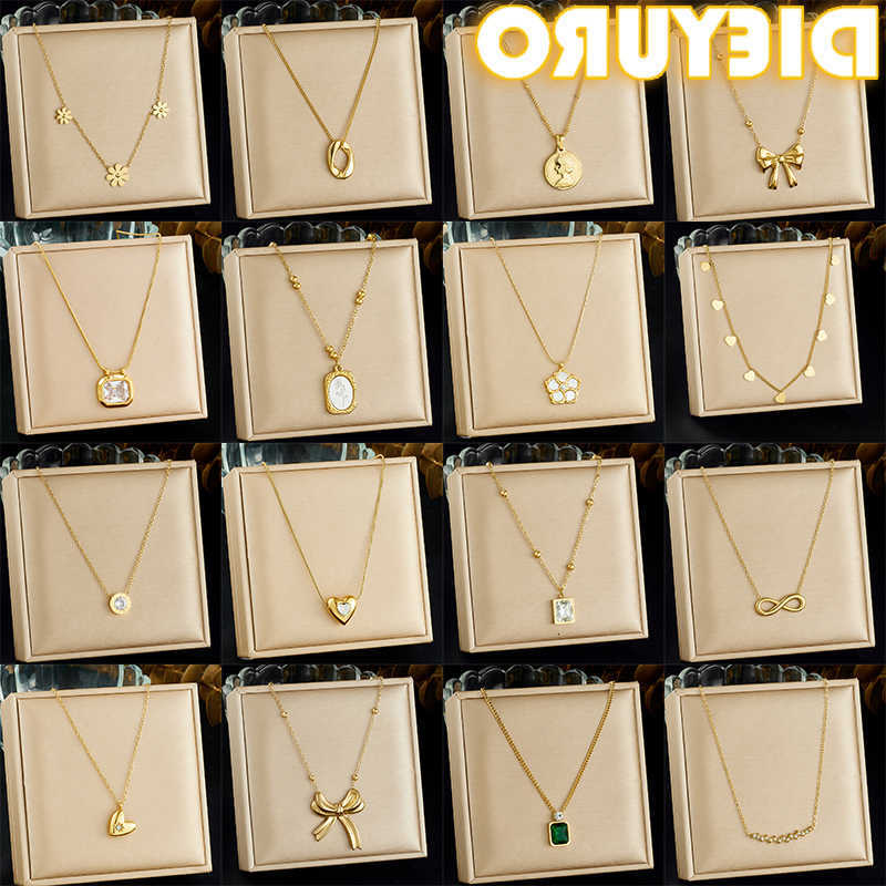 Stainless DIEYURO 316L Steel Simple Versatile Zircon Geometry Flowers Bowknot Series Pendant Necklace Lady Classic Charm JewelryT260916