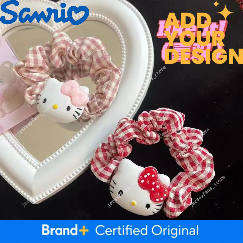 Cute Hello Kitty Tie Cartoon Plaid Hair Super Fairy-Like Girly Intestine Ring Internet Celebrity ins Small Rubber Bands ce