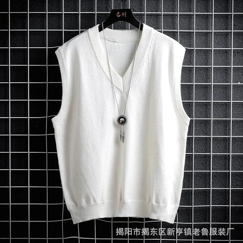 Autumn and Winter Sweater Vest White Loose Solid Color Thin Waistcoat Casual Waistcoat 260916