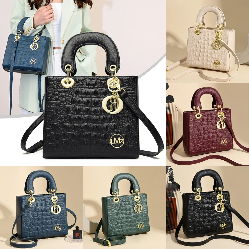 Women Crocodile Embossed PU Leather Top Handle Handbag, Elegant Square Structured Crossbody Shoulder Bag with Detachable Strap 666