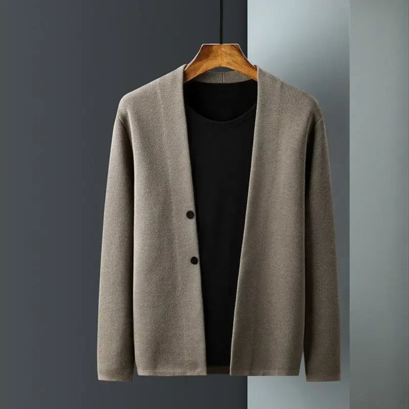 Man Clothes Solid Color Business Black Knitted Sweaters for Men Cardigan Plain Over Fit Knit Long Sleeve 100% Knitwears Mode Old 260902