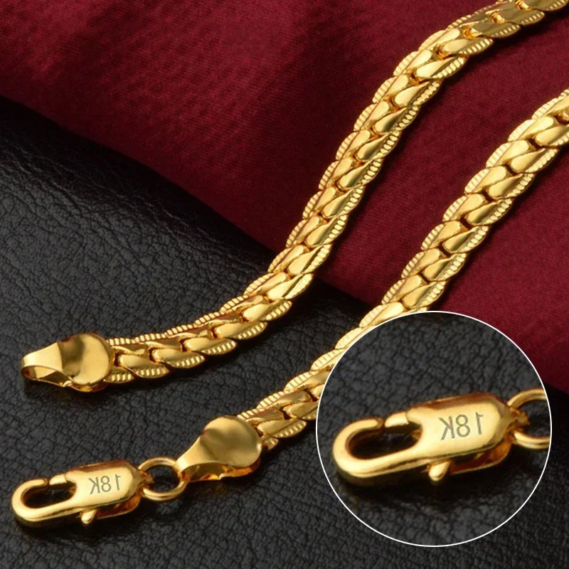 Hot-Selling European And American Fashion Silver Jewelry 18K Gold Plated 5Mm Carved Edge Side Necklace 20-60Cm