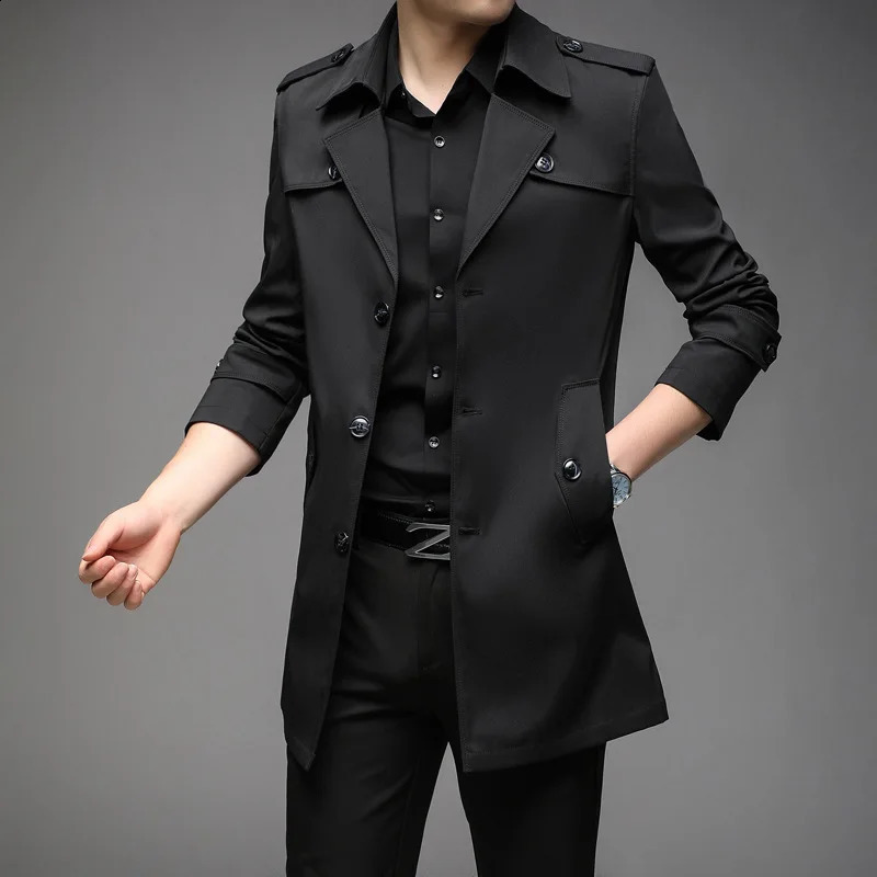 Casual Men's Windbreaker Autumn Fashionable British Style Business Coat Korean Version Mid-Young Adult Lengthened Jacket 260916