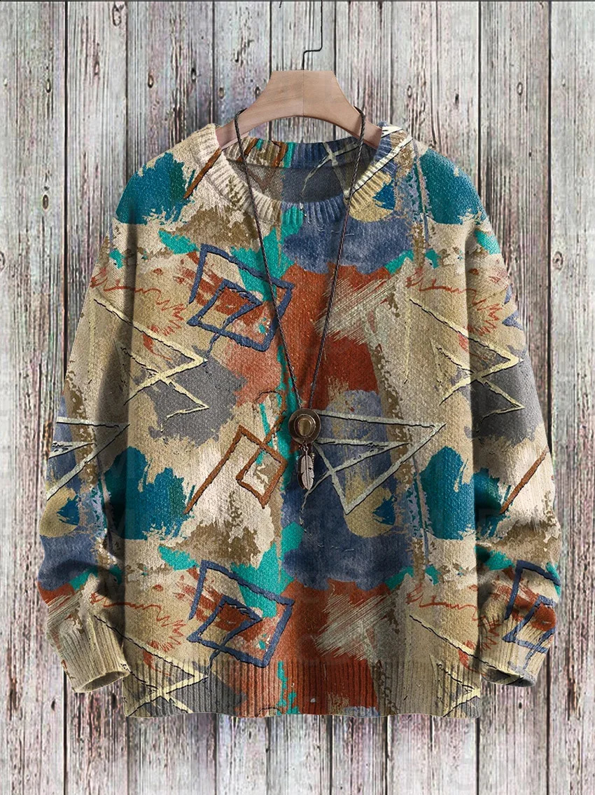 Vintage Pattern Print Knit Pullover Sweater Women For Men Sweater 260916