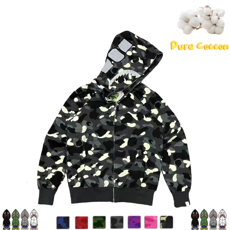 10A Correct Version 1:1 High Quality Bapeshoody Shark Hoodie A Bathing Ape Men Hoodie Full Zip Hoodie Jacket Heavy Cotton Oversized Camouflage Hoody