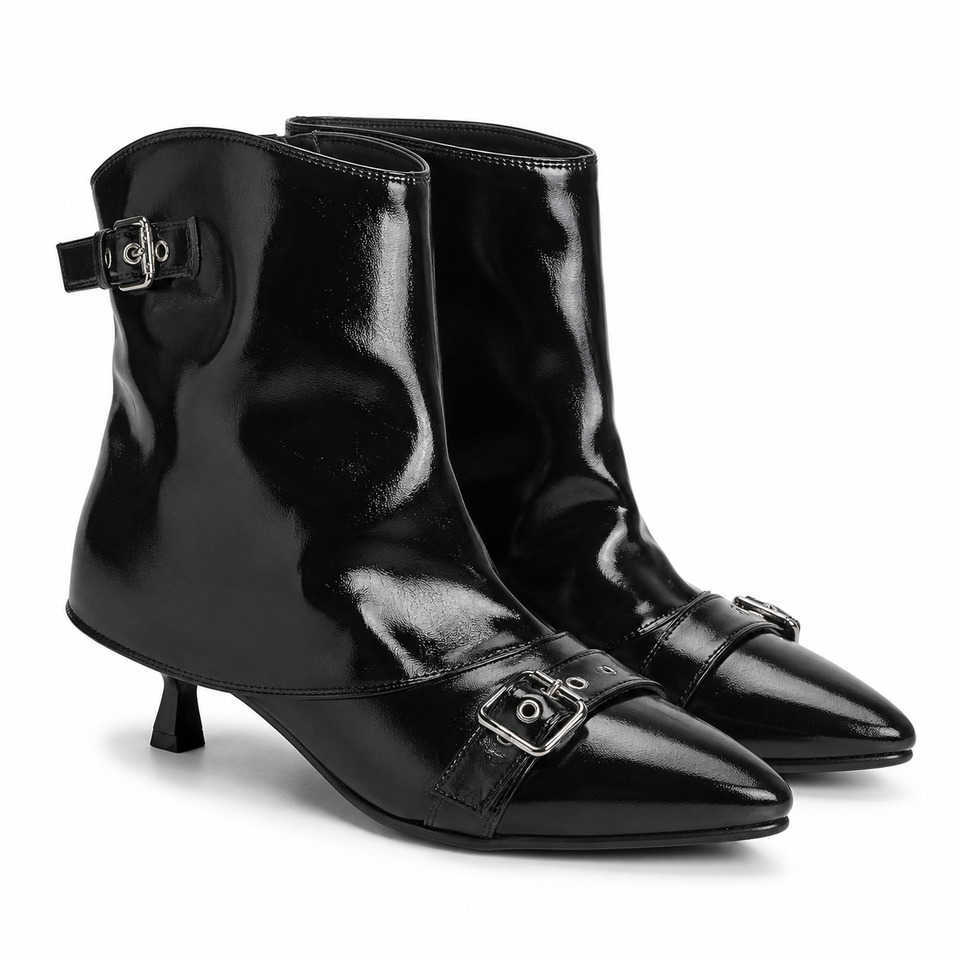 Boots Vintage Toe Women Pointed Strap Kitten Heel Ankle Boots Chic PU Leather Dress Shoes Autumn Winter D260916
