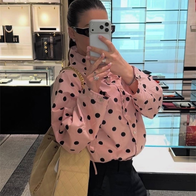 Vintage Polka Dot Drawstring Hem Crop Jacket Classic Stand Collar Button Front Pocket Casual Coat Autumn High Street Outerwear a260915
