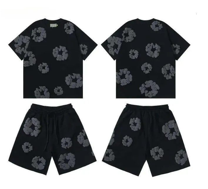 Denim Men's T Shirts Designer Tracksuits Kapok Flower Pattern New Style Casual Women Set Shirt And Shorts Casual Suits Luxury Brand Tops Denim