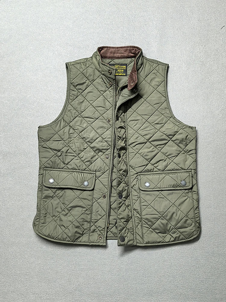 Autumn and Winter American Retro Long Sleeve Dom Quilted Vest Men's Polo Style 100% Polyester Thick Casual Multi-pocket Coat 260916