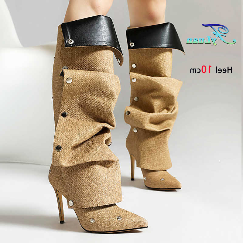 Denim Female Autumn Long Winter Boots Europe and America Model Stage Show Shoes 10CM Stiletto Detachable Women Knee-high Boots D260916