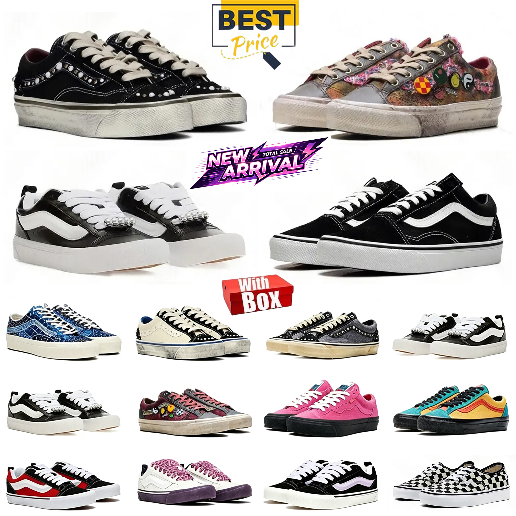 With box Skool 36 Pearlized Designer Luxury Pearlized Van Shoes New Sneakers MenWomen Classic Comfortable Low-Top VersatileTrendy Sneakers Size 35-4
