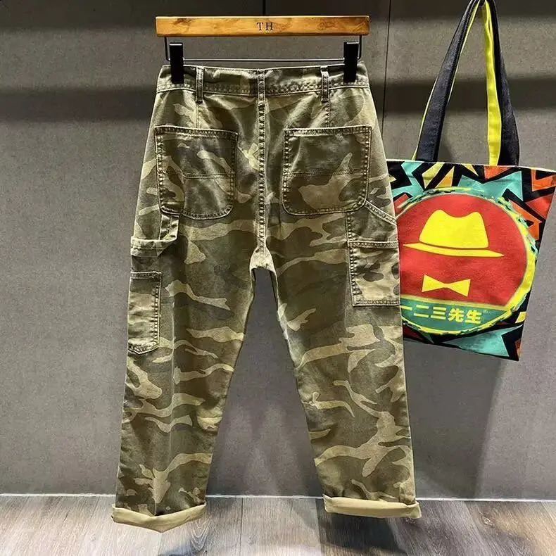 Pocket High Street Camouflage Men's Trendy Wide-legged Ruffian Handsome Tooling Jeans Straight Loose Casual Camo Trousers 260916